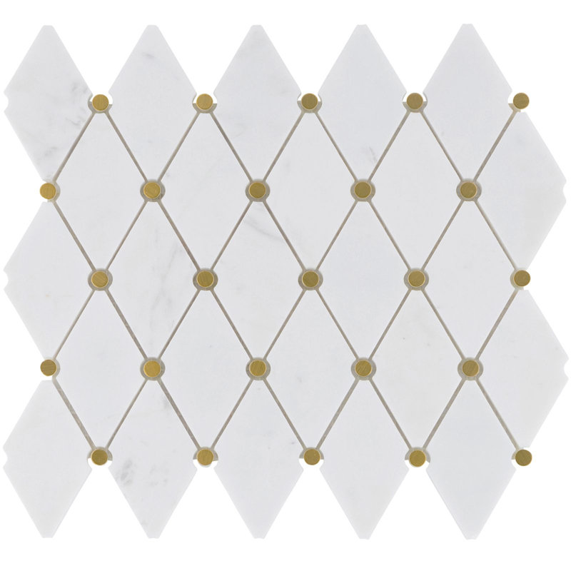 11.5" x 12.75" Marble Mosaic Tile, White/Gold