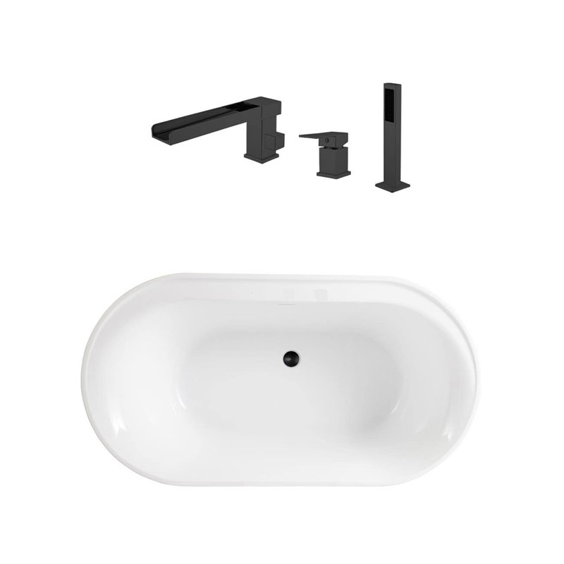 Baignoire autoportante en acrylique 66 po. X 33 po. Avec robinet, Noir mat
