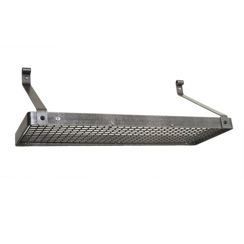 Gourmet USA Handcrafted Wall Mounted Pot Rack, Hammered Steel, 14" H x 36" W x 9" D