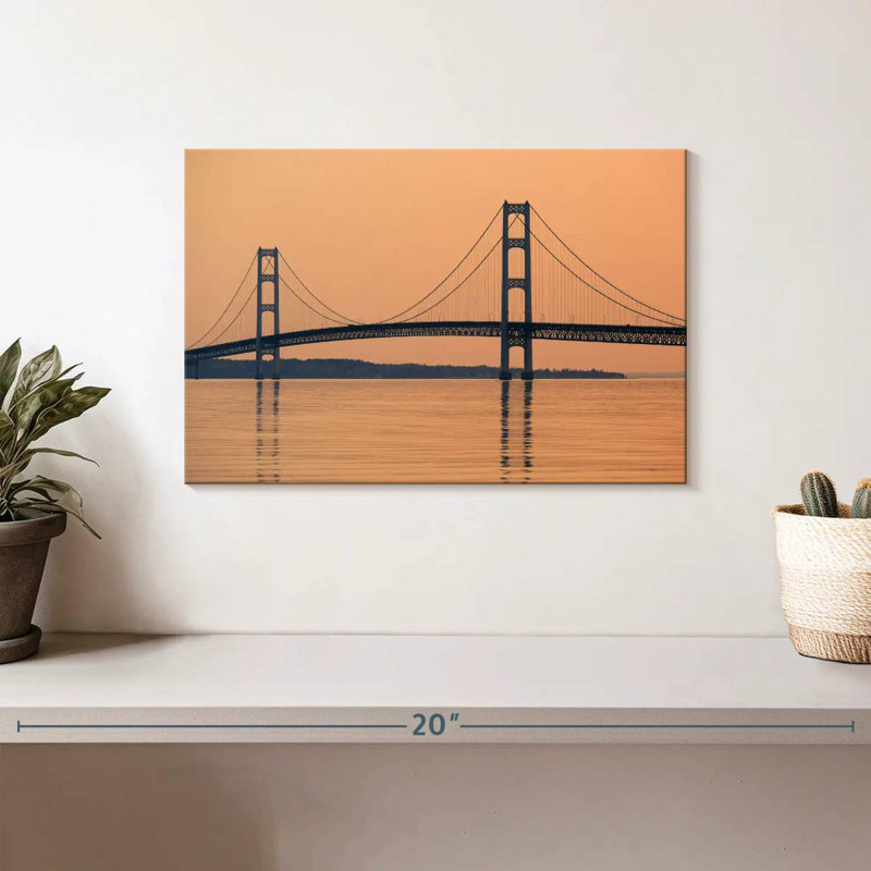 Lilie Mackinac Bridge au coucher du soleil, H 8 po x l 12 po