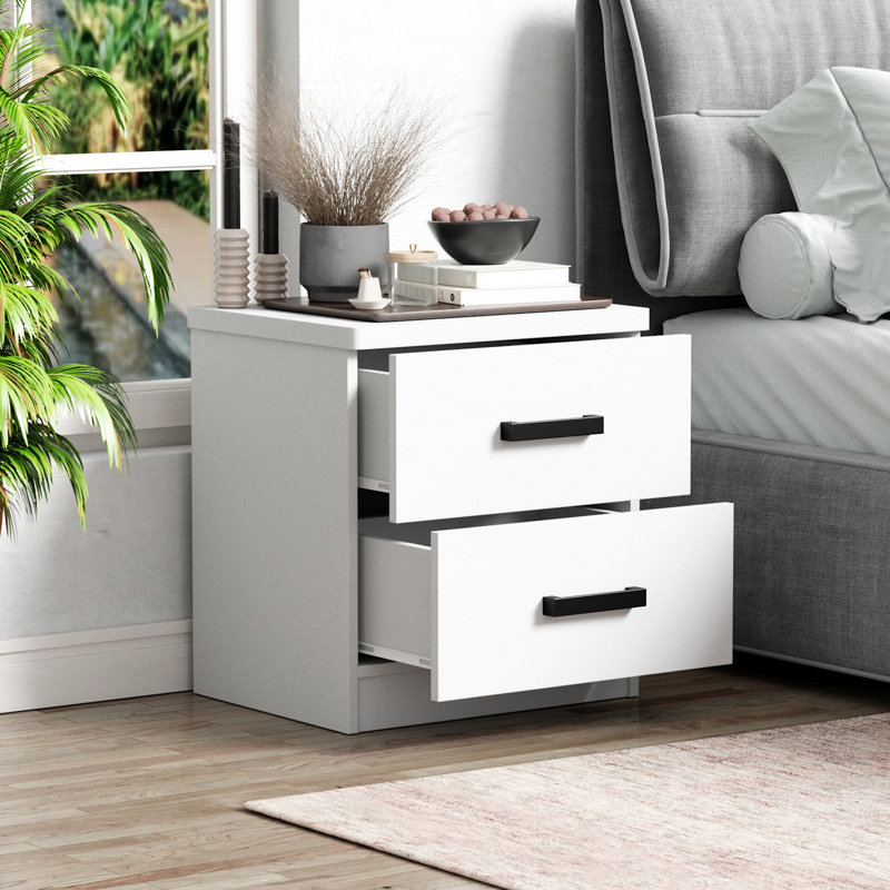  Table de chevet 2 tiroirs , Blanc