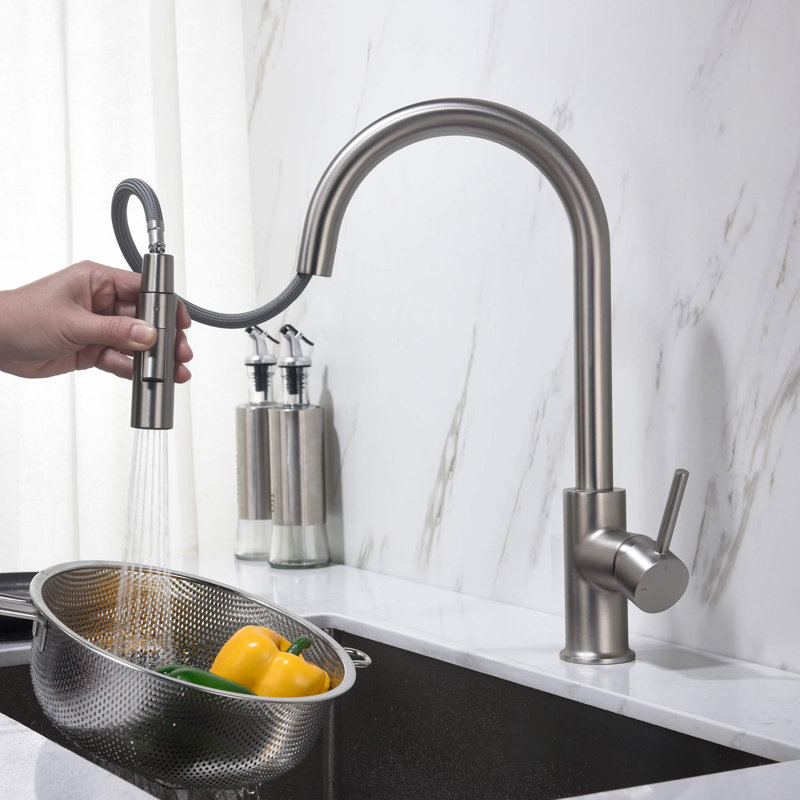Pull Down Single Handle Kitchen Faucet, Brushed Nickel