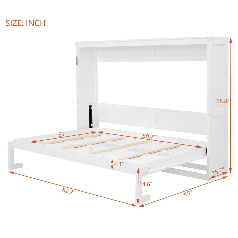 Grand lit escamotable mural en bois pour chambre à coucher, blanc , Grand, Blanc