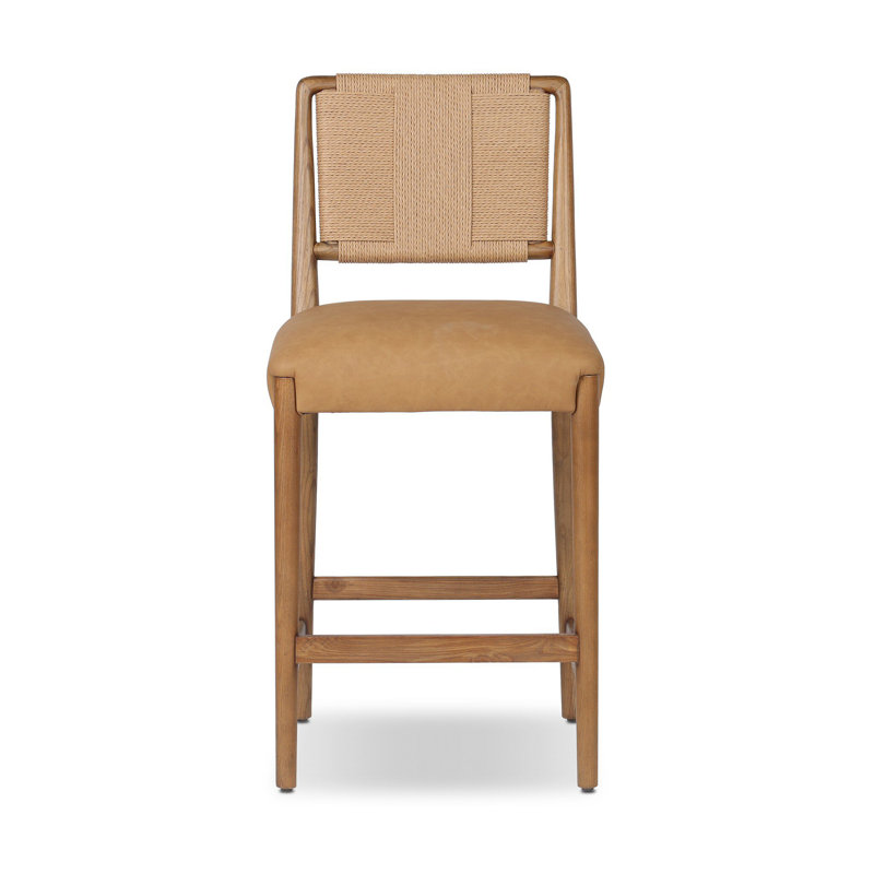ROTHLER Stool, Counter Stool (27” Seat Height), Tan Ash, Maestro Camel/Genuine Leather