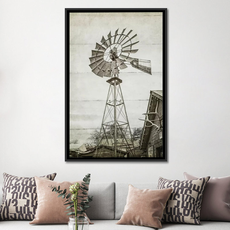 « eolienne water pump », photographie sur toile, H 26 po x l 18 po x P 1,5 po, Toile avec cadre noir