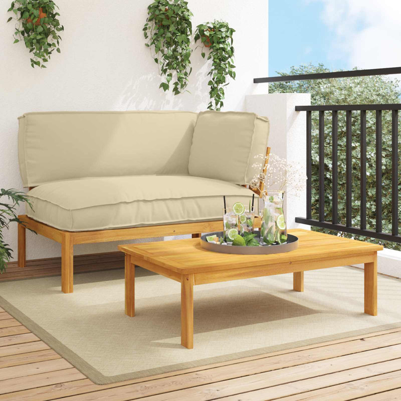  Sofa Set With Cushion Plain 2 Pcs Beige Solid Acacia Wood, Beige, Brown
