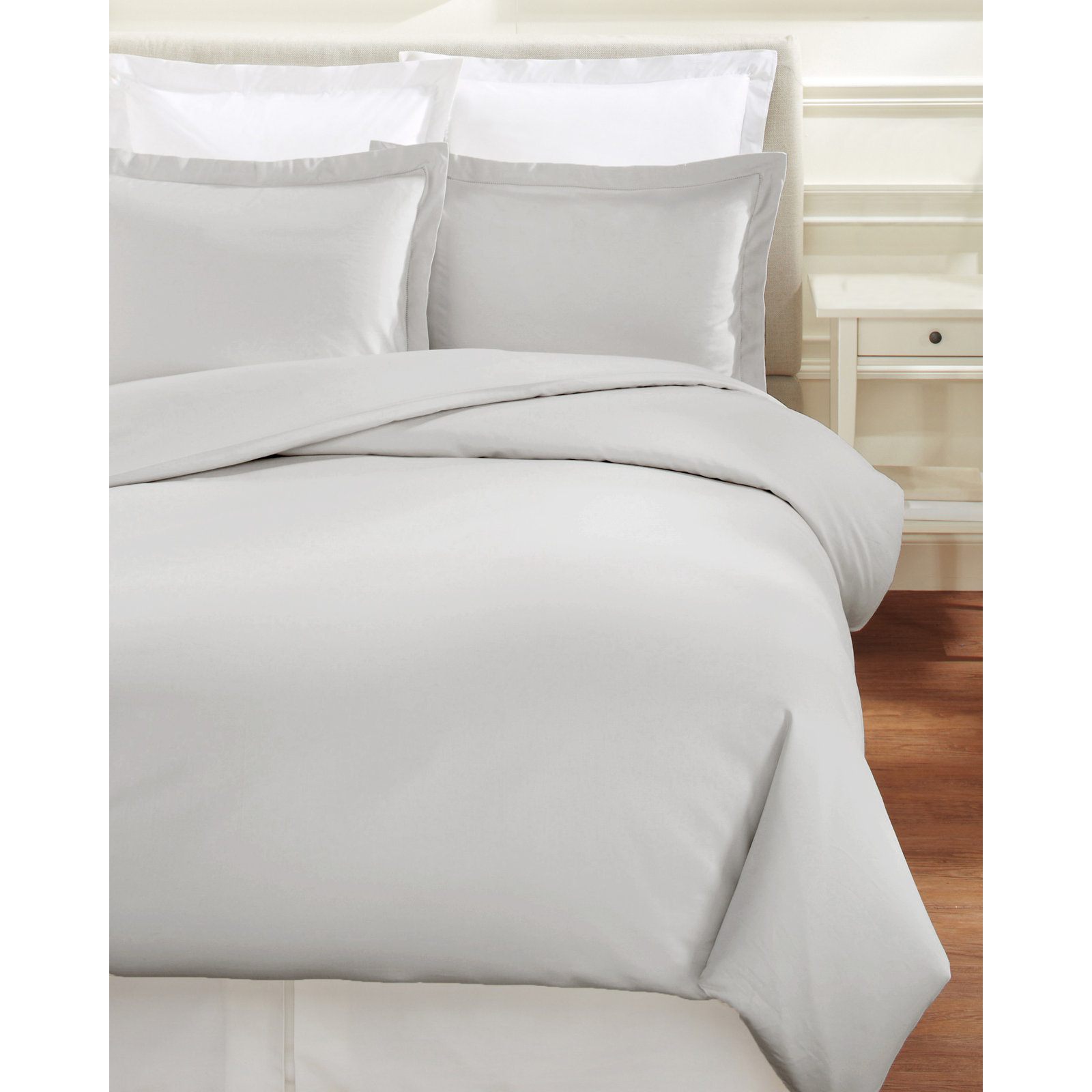 Hemstitch Duvet Cover Set, King, Silver