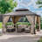 12' x 14' Outdoor Gazebo with Double Curtains, Ventilated Roof Mosquito Net and Sturdy Iron Frame for Patio Garden or Backyard-108053070