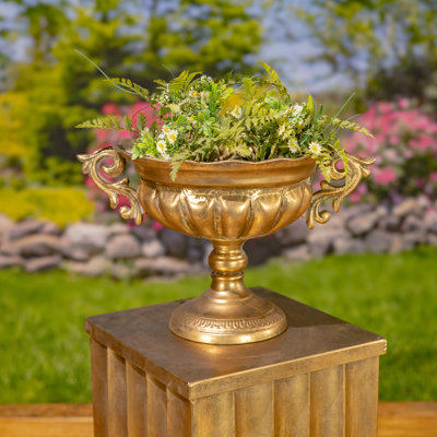9.5" Tall Frosted Gold Metal Urn "Fontus"