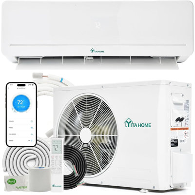 Mini climatiseur à deux blocs sans conduit 18 000 BTU 20 SEER2 et pompe à chaleur, onduleur 230 V CA avec Wi-Fi et Alexa, refroidissement et chauffage pour appartement, bureau à domicile