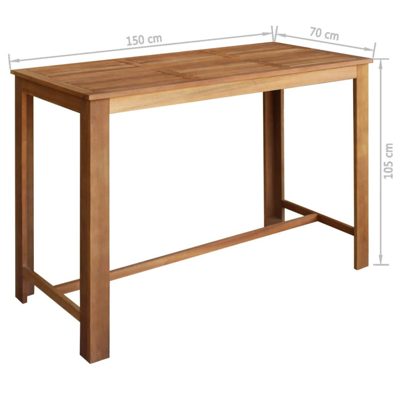 Bar Table, Stable Dining Table, Solid Acacia Wood with Oil Finish, 41.3''H x 59.1''L x 27.6"W Brown