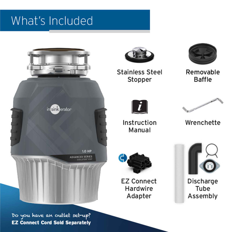 Evolution 1HP, 1 HP Garbage Disposal, Advanced Series EZ Connect Continuous Feed Food Waste Disposer
