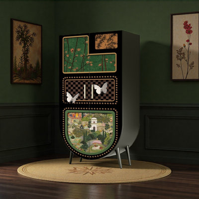French retro solid wood semi-circular cabinet