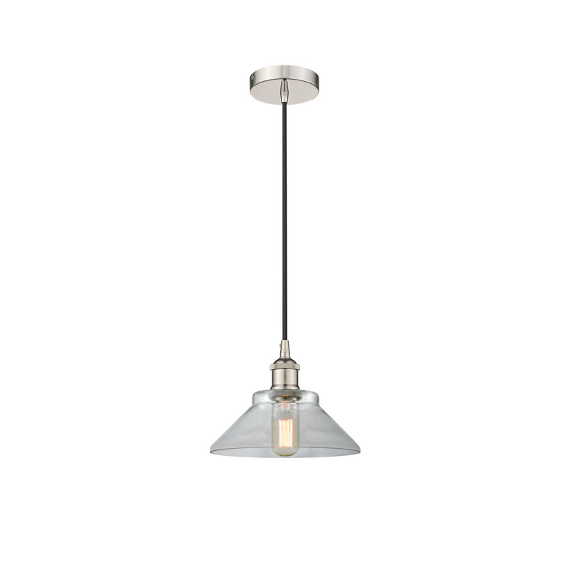 Luminaire suspendu conique à 1 lumière Choccolocco, Transparent, Nickel poli