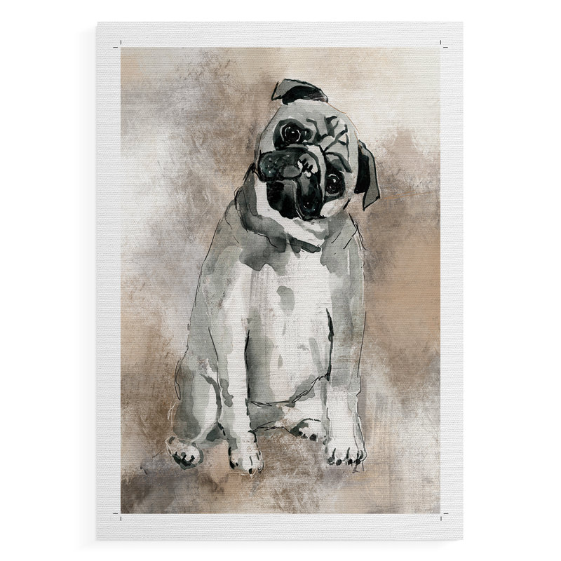 Sketchy Study Pug -Canvas Print Only - NOT FRAMED, 18" H x 12" W
