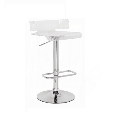 Tabouret de bar réglable en hauteur avec siège pivotant en acrylique transparent et chromé, mobilier de cuisine moderne 1 pièce au design épuré
