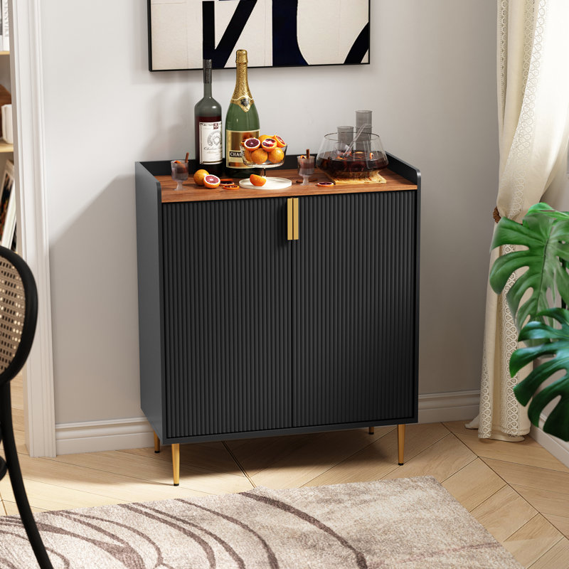 Teaire 31.6'' Modern Coffee Bar Cabinet with Wine Racks and Storage Drawer, Black