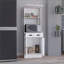Garde-manger, 3 portes blanches avec tiroir et amp; Tablette pour micro-ondes | Bois manufacturé | Tiroirs inclus