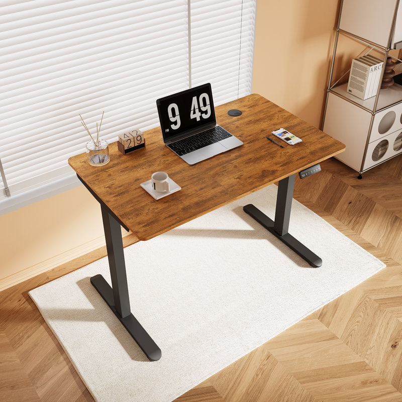 Adjustable Metal Base Standing Desk, Rustic Brown