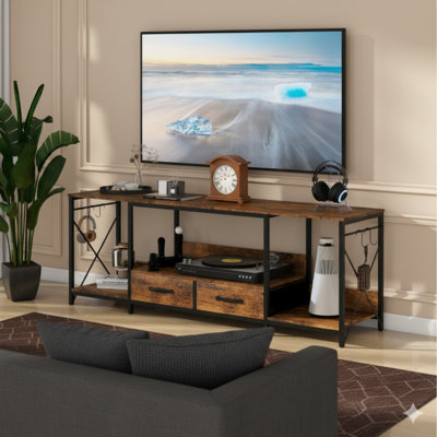 Comprend des vidéos d'installation et de démonstration de scène. Ce meuble télé avec lumières DEL et prises de courant - un meuble télé avec tiroirs en tissu pour téléviseurs de 65, 70 et 75 pouces - peut également être utilisé dans divers environnements tels que le salon ou la chambre à coucher.