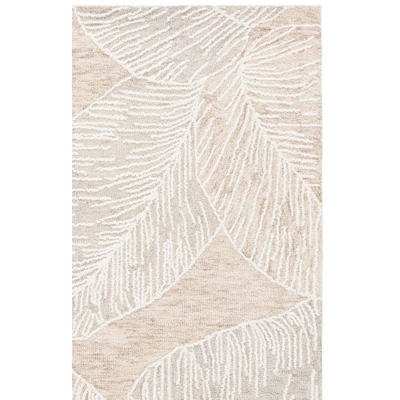Jardin 375 Hand Tufted Wool/Cotton Floral Rug in Taupe/Ivory, Square 6'