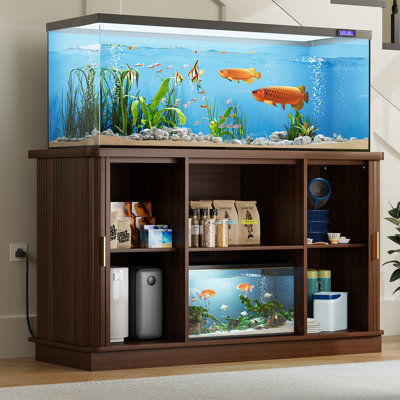 75 Gallon Fish Tank Stand With Power Outlet, Heavy Duty Aquarium Stand With Sliding Cabinet Door, 1000LBS Capacity Turtle Tank Reptile Terrarium Stand