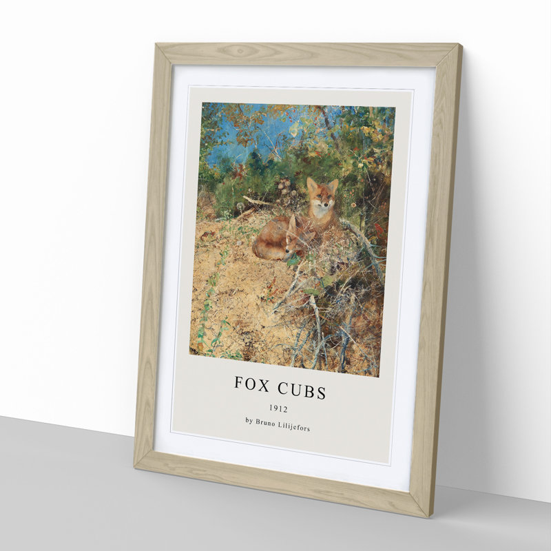 Fox Cubs by Bruno Liljefors - Single Picture Frame Print, Oak Framed, 36cm H x 27cm W x 2cm D