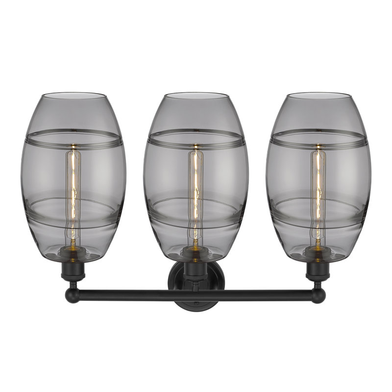 Éclairage pour meuble-lavabo à 3 lumières à intensité variable Kusham, Gris fumée clair, Noir mat