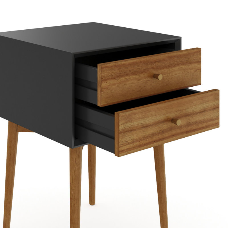 2-Drawer Wood Nightstand with Storage, Brown/Black