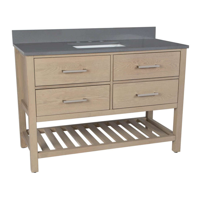 Meadowbrook 48'' Single Bathroom Vanity with Top, Light Oak, White Carrera