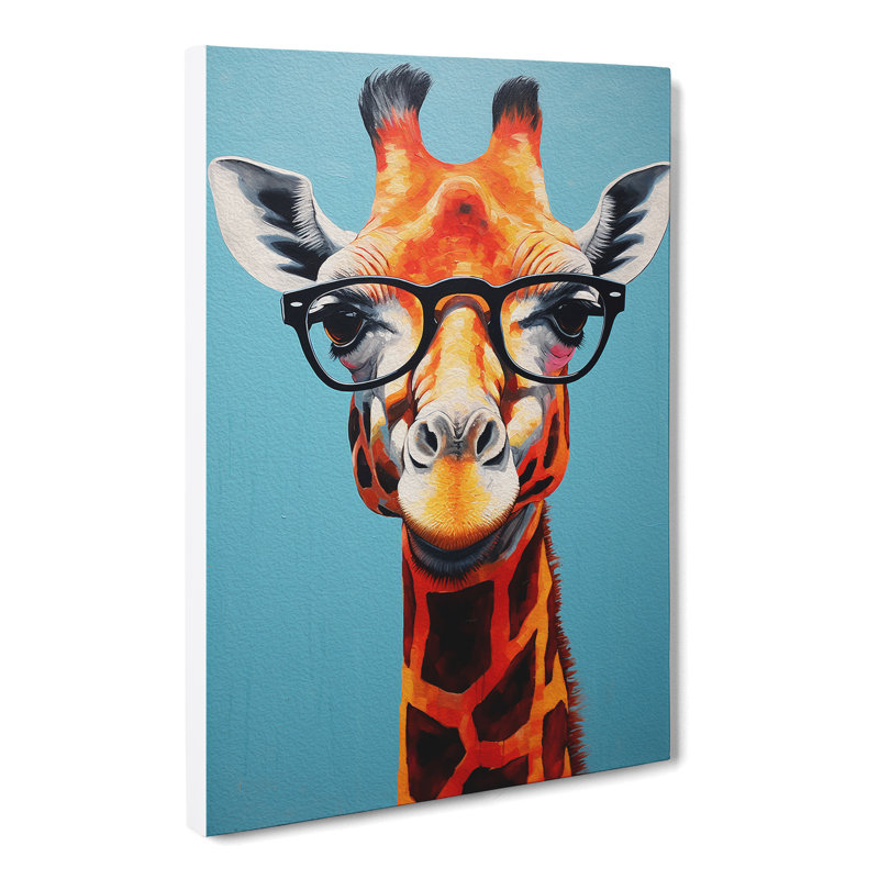 Giraffe With Glasses Painting - Wrapped Canvas, 50cm H x 35cm W x 3cm D