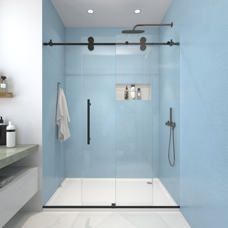 Julien 60" W x 76" H Frameless Shower Door with Heat Soaking Process and Protective Coating Treatment, Matte Black