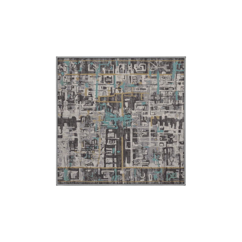 Machine Washable Gray Area Rug, Square 6'