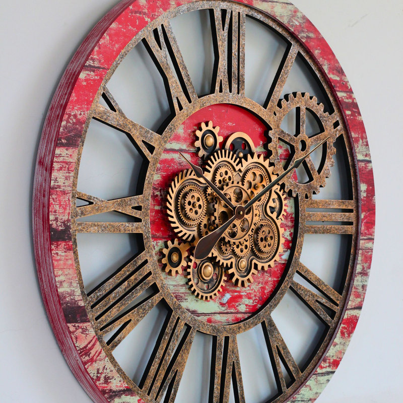 Solid Wood Wall Clock, Red Lava