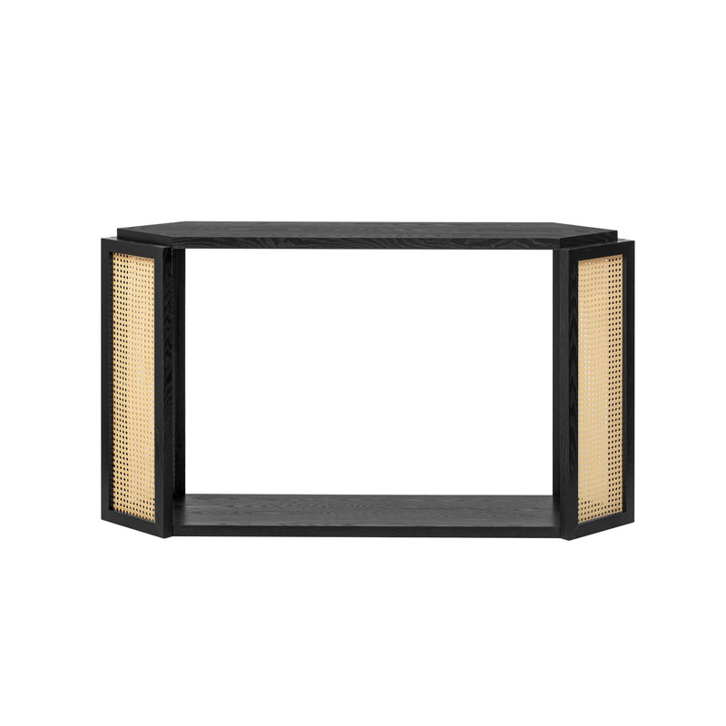Narrow Console Table With Unique Irregular Top Design & Open Shelf, Black