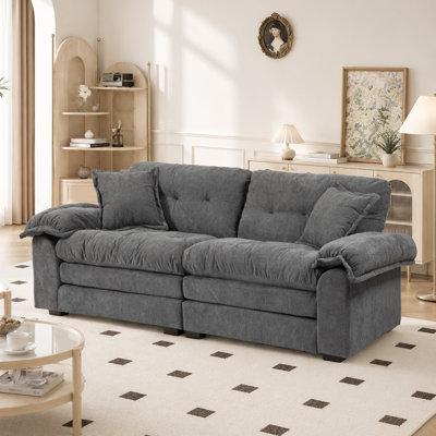 Geneveve 84" Chenille Upholstered Pillow-Top Arm Loveseat Sofa with Memory Foam Cushions and Pocketed Coil Springs