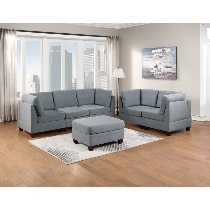 Ensemble de canapé modulaire avec tissu semblable au lin, configuration 6 pièces pour des sièges de salon flexibles et élégants