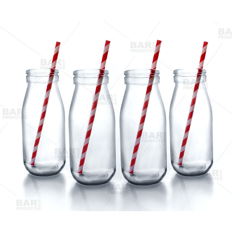 Bouteilles de lait rétro avec paille - 8 onces - paquet de 4