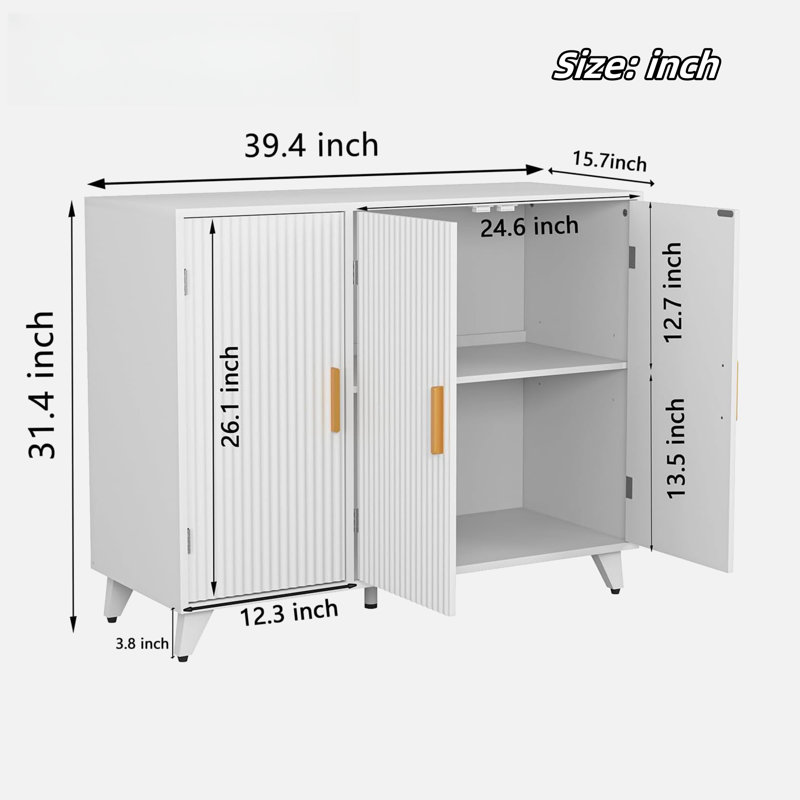 Buffet à 3 portes avec tablette réglable et structure Kassie