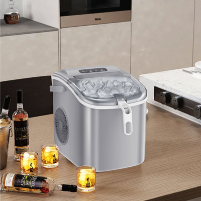 Machine à glace portative de comptoir - 26Lbs / 24H avec nettoyage automatique, fait 9 glaçons en 6 minutes, comprend un panier à glace, une pelle et un sac pour la maison, le bar et le camping