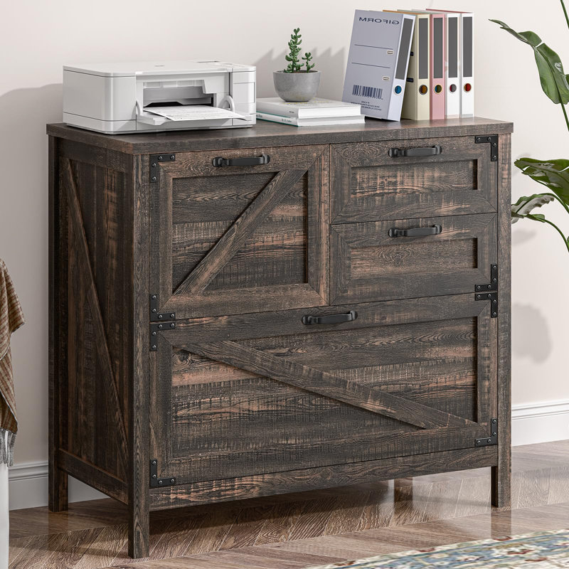Lateral File Cabinet With 4 Drawers, Dark Rustic Oak