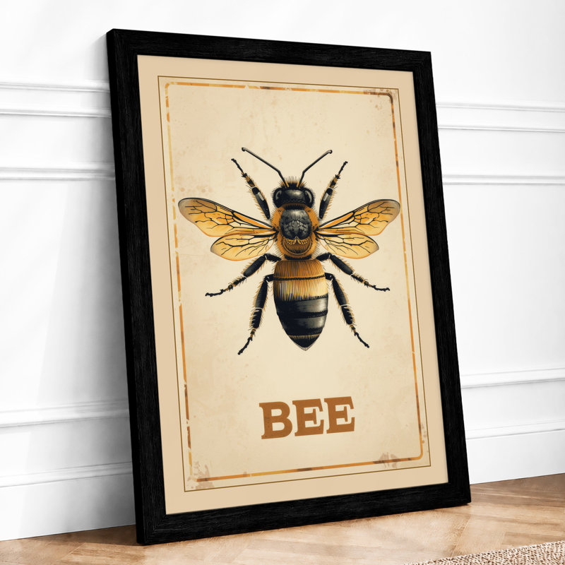 Golden Bee Study Botanical - Framed Print, A1 - 84.1 x 59.4 cm, Black