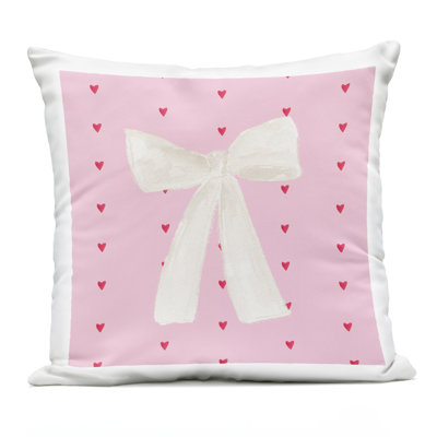 White Bow on Hearts Outdoor Printed Pillow design by Lucille Price