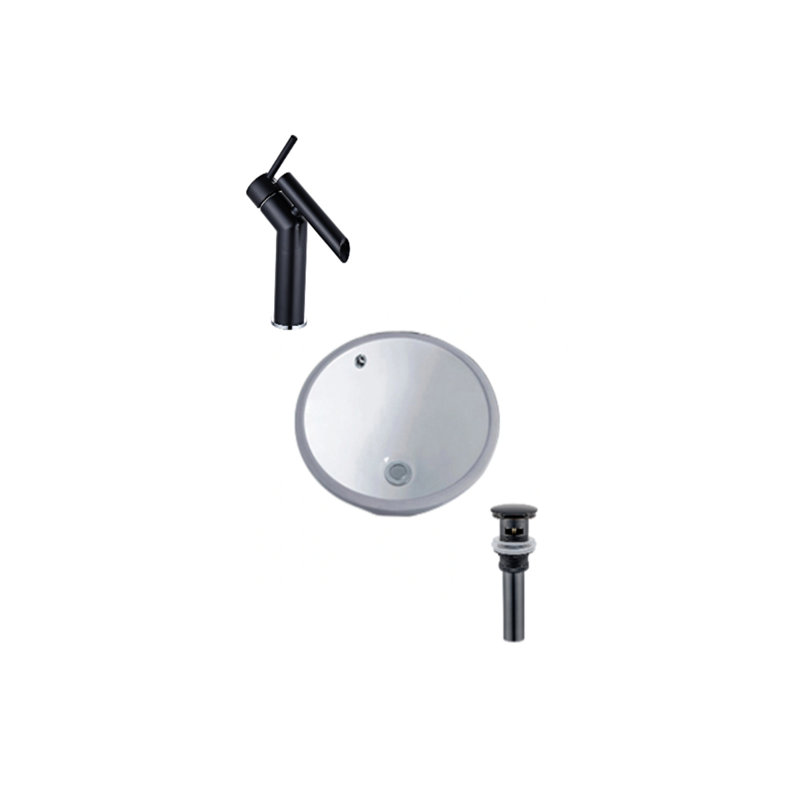 Lavabo de salle de bain circulaire encastré en céramique blanche avec robinet et trop-plein