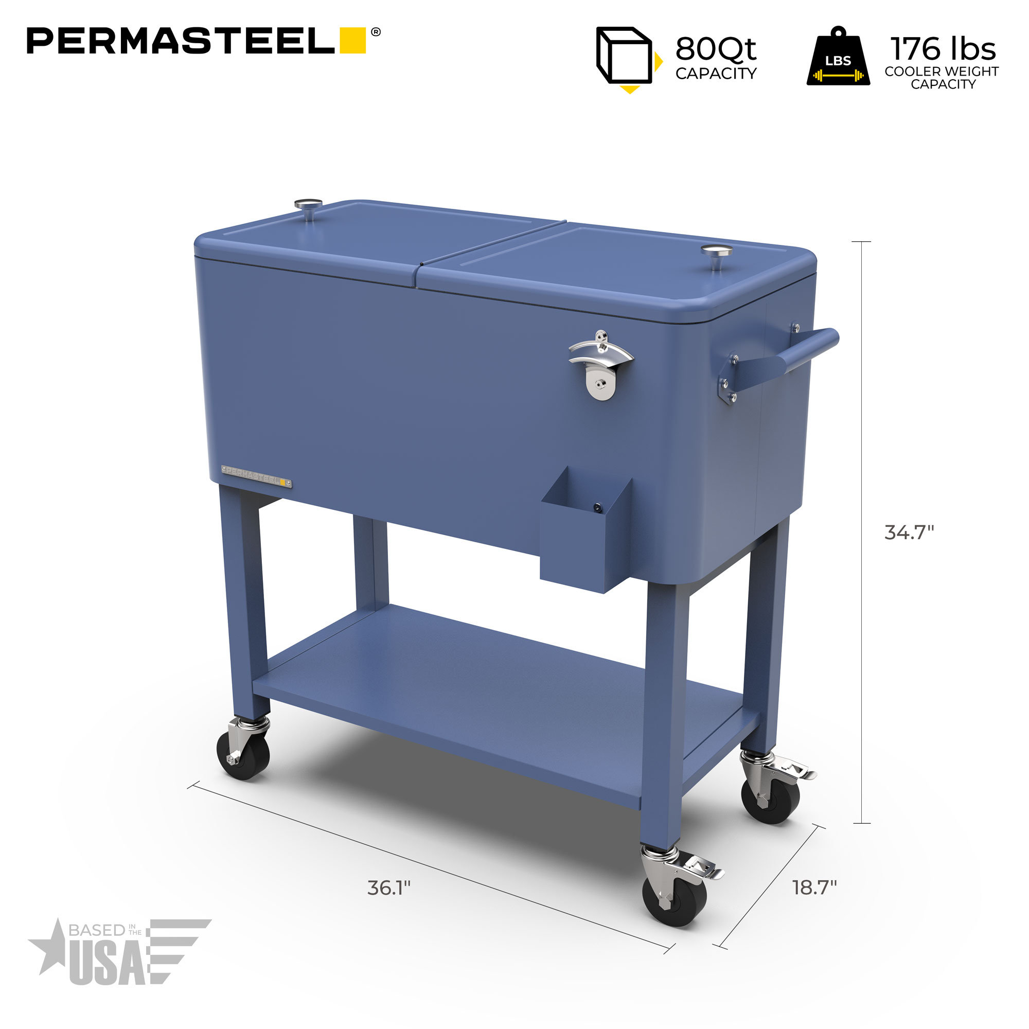 Permasteel 80-Qt Outdoor Patio Cooler with Removable Basin, Azure, With Divider
