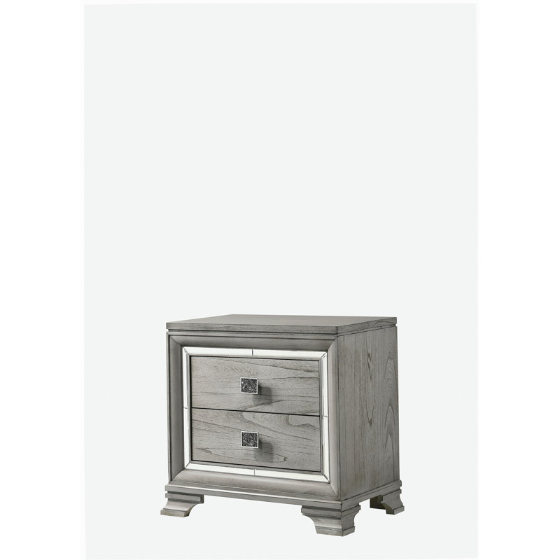 1 pièce de table de chevet avec 2 tiroirs de rangement en laque gris foncé et brun et mobilier de chambre en bois massif