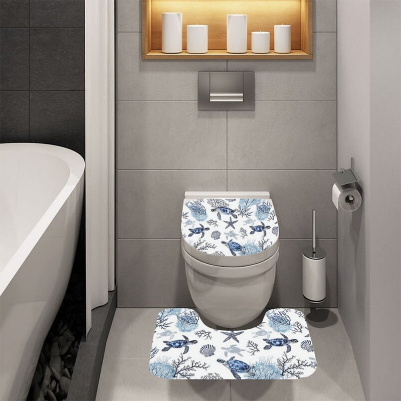 Ensemble de 2 tapis de douche nautique, Bleu / blanc étoile de mer