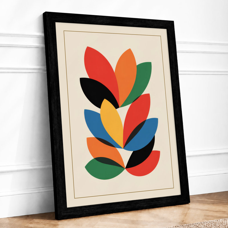 Layered Botanical Forms Mid-Century - Framed Print, A2 - 59.4 x 42.0 cm, Black
