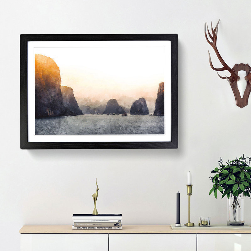 Ha Long Bay in Vietnam - Picture Frame Painting Print, Black Framed, 45cm H x 63cm W x 2cm D
