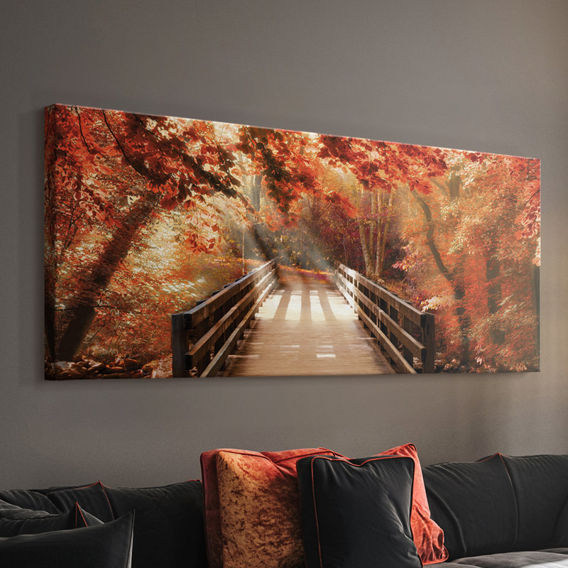 Pont d'automne - Toile tendue avec châssis - Prêt à accrocher, H 16 po x l 40 po